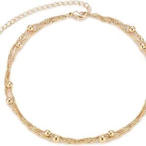 Anklet for Women Gold Chain 14K Gold Plated Dainty Boho Beach Summer Simple Foot